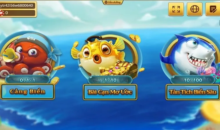 Các phòng chơi trong game Vua Bắn Cá Tại SunWin